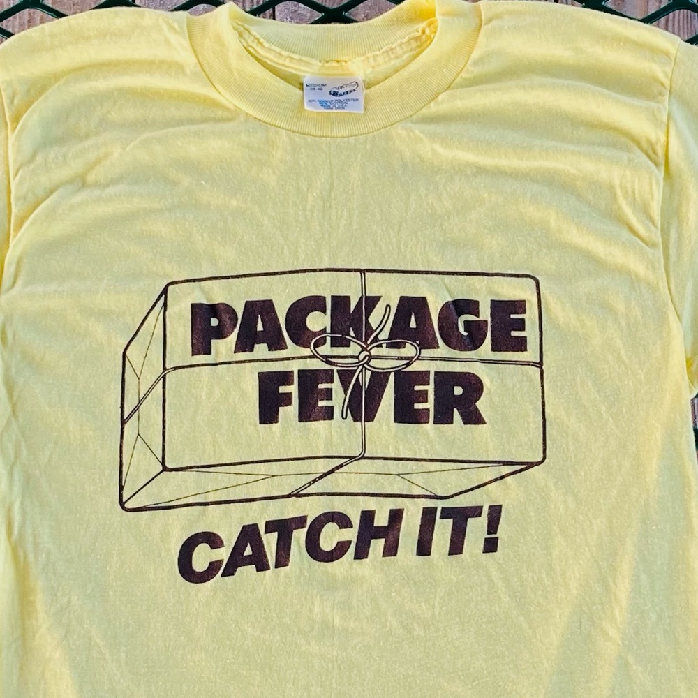 Vintage 80s Package Fever Catch It! Single Stitch Sneakers Tee NOS